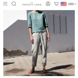 Not Perfect Linen Athens pants in heavy weight Forrest green. Size medium.